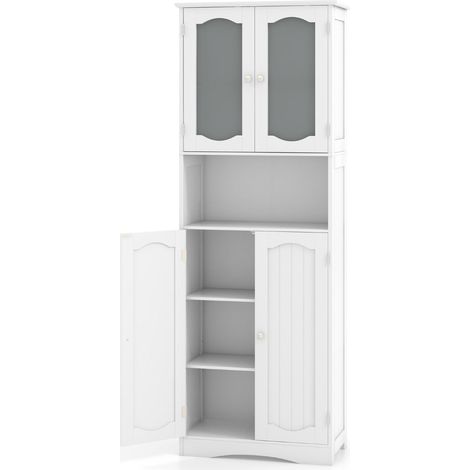 Mobile contenitore alto 60 x 30 x 164 cm con 2 ante in vetro satinato design moderno e ripiani regolabili in MDF bianco 200010232