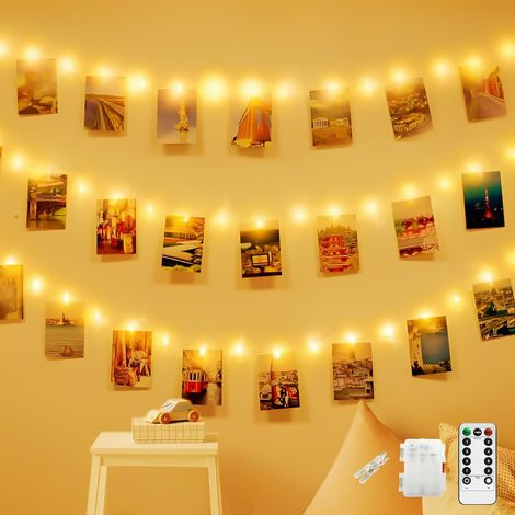 80 LEDs Fotoclip-Lichterkette, 10 m batteriebetriebene Lichterkette mit 80 Hängeclips, Fernbedienung, 8 Modi, für Schlafzimmer, Hochzeitsfeier, Geburtstag (1/5)