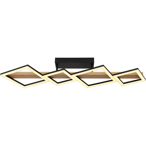 Plafoniera LED in legno lampada da soggiorno design plafoniera luce quadrati, MDF metallo, 35W 1880Lm bianco caldo, LxLxA 92x30x13 (1/5)