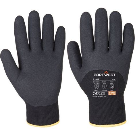 Guante de invierno Artic de forro doble, recubierto de nitrilo arenoso PORTWEST A146 XL Negro