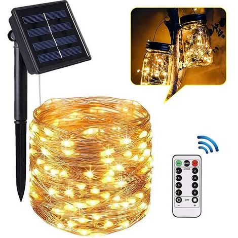 Guirnalda de luces solares para exteriores, 20 m, 200 LED, 8 modos, resistente al agua IP65, cable de cobre, luces decorativas para jardín, patio, Navidad, boda, fiesta.