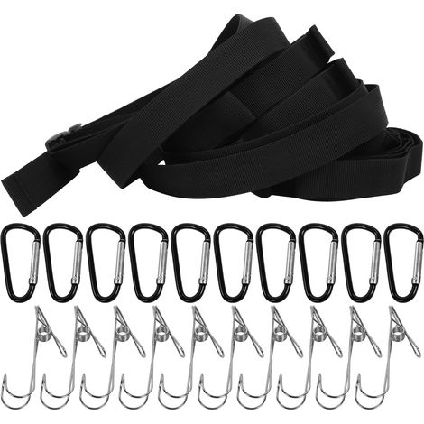 Corde à linge suspendue pour le camping, 19 anneaux, avec boucles, réglable, pour pique-nique en extérieur (1/5)