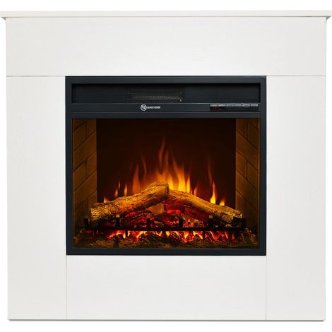 Camino Elettrico da Terra 96x36x90 cm Michelangelo in Legno Bianco