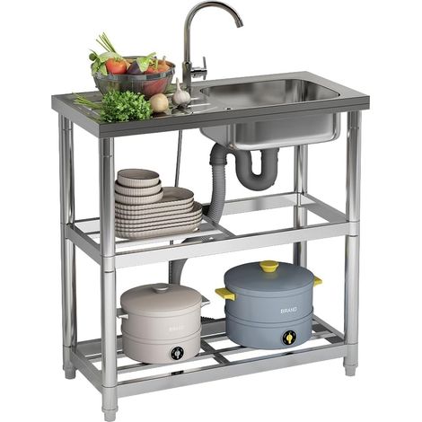 Évier Extérieur Inox sur Pied avec Robinet pour Jardin Garage Facile à Entretenir, Résistant à l'Usure, Évier Profond, Coins Incurvés, pour Cuisine, Camping, Hôtel, Buanderie (1/5)