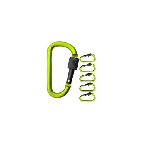 5er-Pack große Schraubkarabiner zur Befestigung von Ausrüstung, Aluminium, 8 cm, hellgrün, schwarz, 5er-Packung. (1/3)