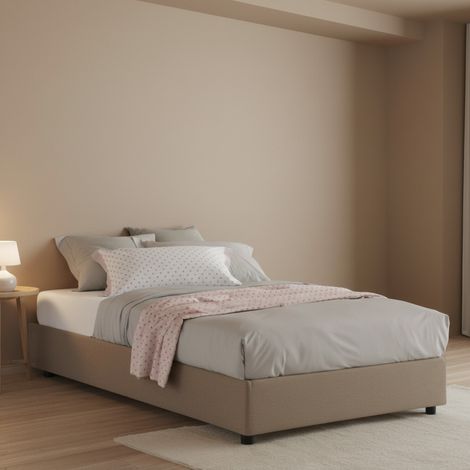 Talamo Italia Cama de plaza y media Chiara, Cama contenedor con revestimiento de tela, 100% Made in Italy, Apertura frontal, con colchón Cm 120x190 incluido, Tórtola, con embalaje reforzado (1/5)