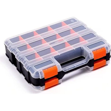 Boîte de rangement à outils double face avec cloison amovible en plastique, boîte de rangement, idéale pour vis, écrous, petites pièces, noir/orange (1/5)