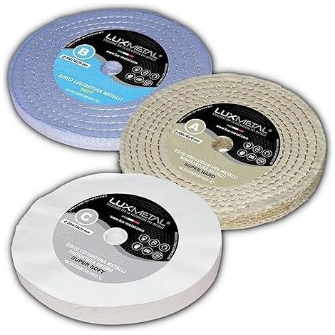 Polishing kit 3 discs 200 mm (Soft/Super Soft/Super Hard) - Ideal for polishing aluminium, stainless steel, plexiglass, brass, and iron - For use with abrasive paste.