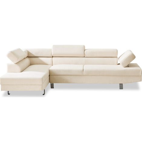 Canapé d'angle gauche avec têtières relevables Palerme velours côtelé beige