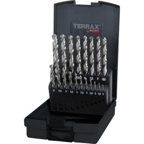 TERRAX  by  RUKO  5x  Juego  de  brocas  espirales  DIN  338  tipo  N,  HSS-G  -  19  pzs.  (Caja  de  plástico)  -  A214214RO (1/3)
