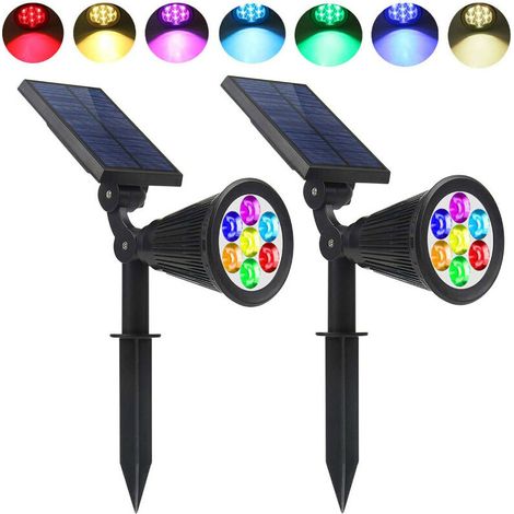 7 LED Lampe Solaire 2Packs Solaire Projecteur avec 7 Couleurs Changent Extérieur sans Fil Etanche IP65 Lampe Jardin avec 180° Réglable Spot Solaire Extérieur pour Jardin, Cour, Extérieur, Chemi
