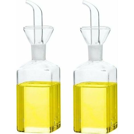 Bouteille d'huile en verre Distributeur d'huile d'olive Bouteille en verre Distributeur de mesure de vinaigre d'huile de cuisson avec bec verseur pour cuisine et barbecue (250 ml/8,54 oz, lot de 2) (1/4)
