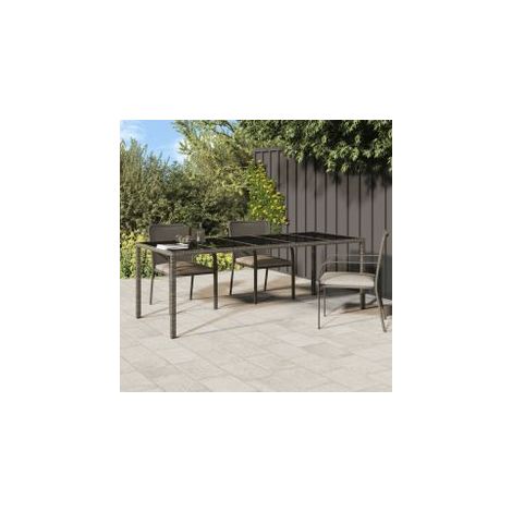 Table de jardin Gris 250x100x75 Verre trempé et poly rotin (1/5)