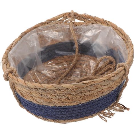 Panier suspendu en jonc de mer naturel avec drainage, jardinière tressée à la main pour la décoration de balcon et de jardin (1/5)