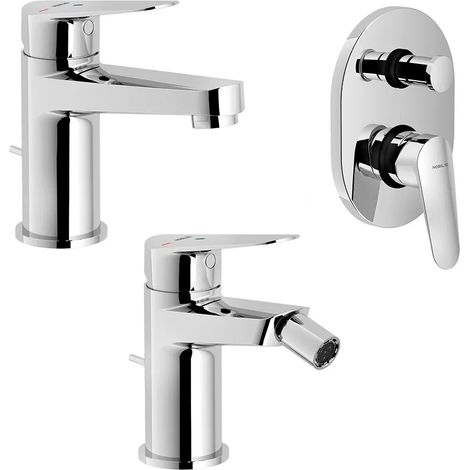 Set miscelatori lavabo bidet e doccia incasso con deviatore Nobili Blues cromati a risparmio idrico (1/5)