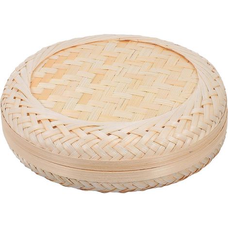 Boîte de rangement simple en bambou tressé avec couvercle, idéale pour la maison ou comme boîte cadeau raffinée.-21.5X21.5X7CM-Yellow (1/3)