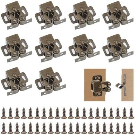 Loqueteaux de Meuble 10 Pièces Fermeture Porte Placard, Placard Double Rouleau pour Argent Bronze Antique - (1/5)