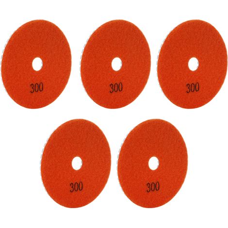 Kit de 5 disques de polissage diamantés humides de 10 cm (4 pouces) à grain tendre pour marbre, granit et céramique, grain 300 (1/5)