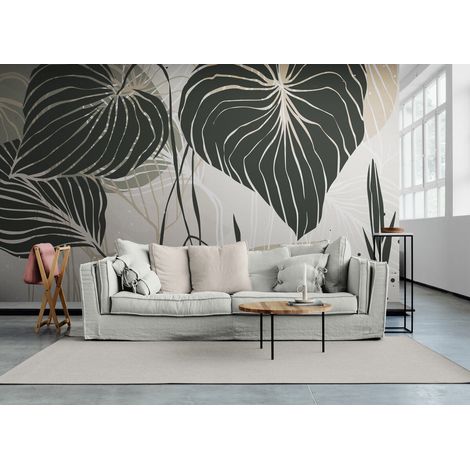 Papier Peint Feuillage - Feuilles Tropicales Élégantes - 150 x 250 cm (1/2)