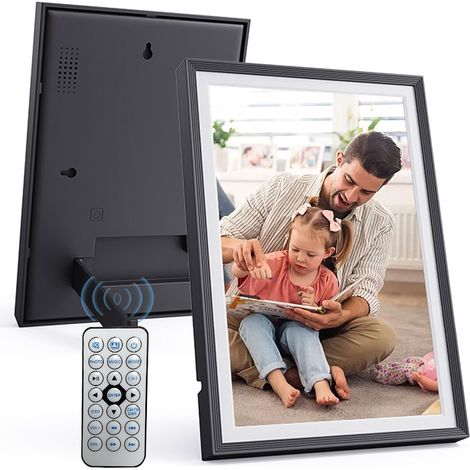 Marco de fotos digital de 10 pulgadas con pantalla IPS de 1280x800: visualización multimedia 1080p con reloj para mesita de noche. (1/5)