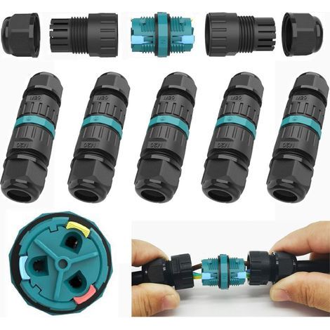 Wasserdichter Außenkabelverbinder für Anschlussdose, IP68, für Außenkabel, AWG: 20-13, für 2/3-polige Anschlusskabel (5 Stück) (1/5)
