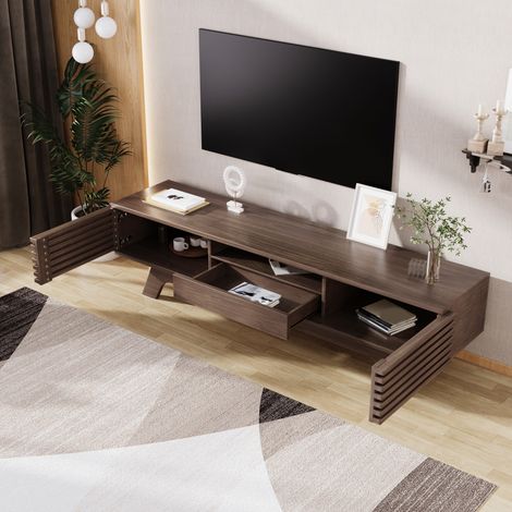 Meuble TV vintage avec tiroir et deux portes, buffet bas pour salon, meuble sous téléviseur en bois, design unique, couleur bois ancien, 150x35x44 cm. (1/5)