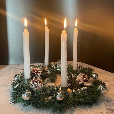 Couronne Avent Bougeoir Bougies, Artificielle Pommes Pin Boules, Décoration Table Intérieur (1/5)