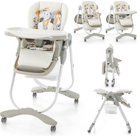 COSTWAY Hochstuhl Baby klappbar, Babystuhl mit Liegefunktion, Rädern & Doppeltablett, Aufbewahrungstasche, Kinderhochstuhl mit verstellbarer Höhe, Fußstütze & Rückenlehne für 6–36 Monate Weiß