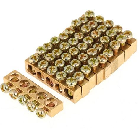 Confezione da 10 morsetti a vite a 5 fori per cavi di distribuzione elettrica, barra di terra e neutro in ottone (1/5)
