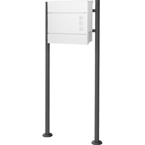 ECD Germany Buzón Correos de Pie 37 x 10,5 x 36,5cm Acero Diseño Moderno Blanco y Soporte Pedestal Antracita 120cm Altura Portal Compartimiento Integrado Periódicos Cerradura con 2 Juegos de Llaves
