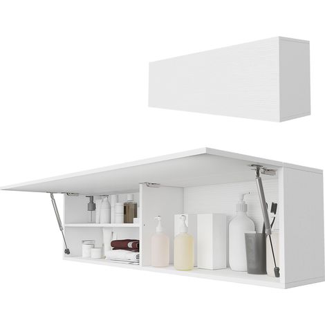 Armoire, blanc 120 x 23 x 30 cm murale de salle de bain avec porte rembourrée 2 compartiments et étagère réglable (1/5)
