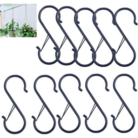 10 - Gancio a S - Acciaio - Anello di sicurezza anticaduta - Per cucina, giardino, bagno - Nero - 9x3cm (1/5)