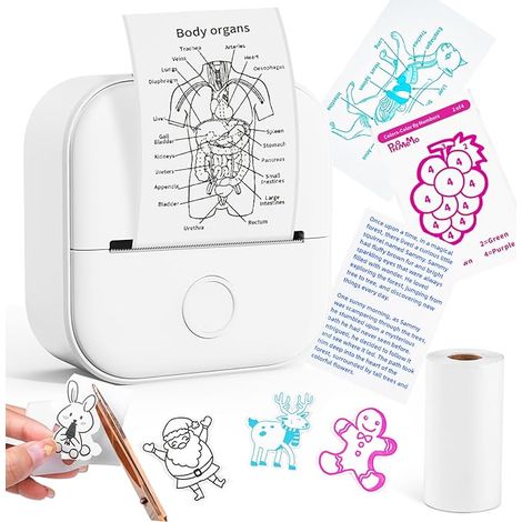 Mini Imprimante - T02 Mini Printer Photo Instantanée Portable Bluetooth Compacte pour Journal Diary Creation Gift Enfants, Apprentissage, Plaisir, DIY, Compatible avec iOS et Android, Blanc (1/5)