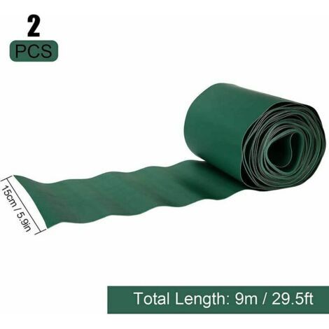 Lot de 2 bordures de jardin flexibles, 9 mètres x 15 centimètres, bordures de jardin en plastique, bordures de jardin extérieures en PVC - bordures de jardin flexibles vertes (1/3)