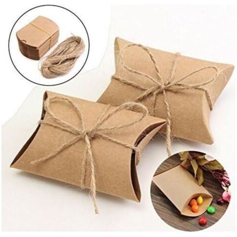 50 Stück Kraftpapier-Geschenkboxen im Vintage-Stil, natürliche Kissen-Süßigkeitsboxen für Hochzeitsfeier (1/2)