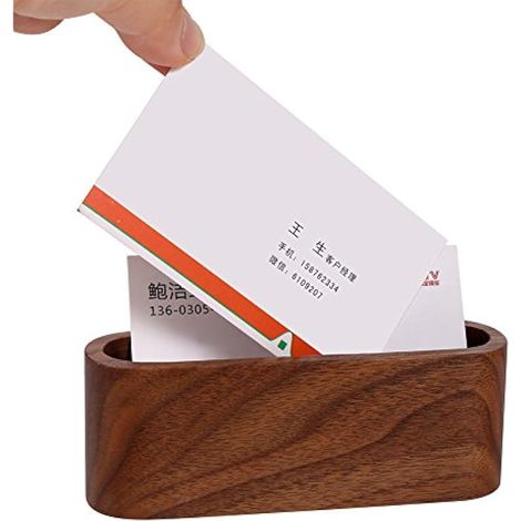 Support de carte de visite en bois, organisateur de bote de rangement de cas pour le support de carte de visite de bureau, afficha de carte de visite d'affaires, organisateur de carte de nom Noyer (1/3)