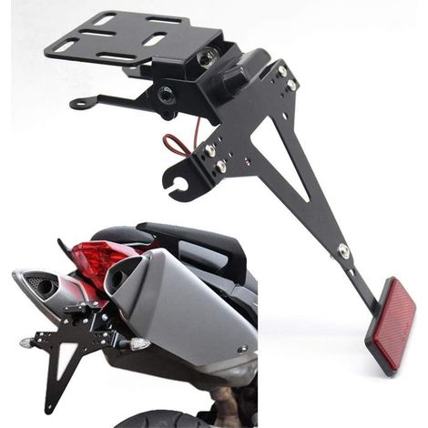 Support de plaque d'immatriculation universel pour moto avec feu arrière LED et angle réglable
