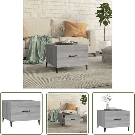 The Living Store Couchtisch mit Metallbeinen Grau Sonoma 50x50x40 cm - Industrieller Couchtisch - Holzwerkstoff Couchtisch - Couchtisch Mit Schublade - Grau Couchtisch - Sofa Tisch (1/5)