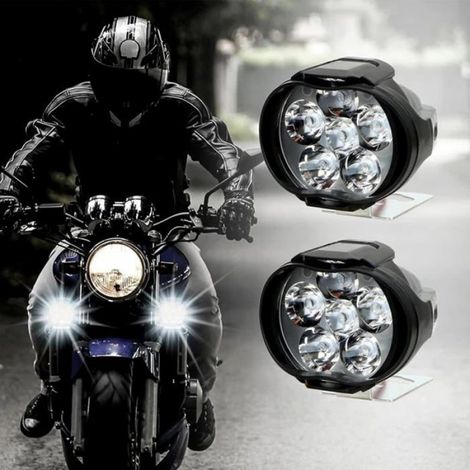 Phare Moto - LED 12 V - Anti-brouillard - Avec Interrupteur - Pour Moto Scooter Quad - Lot de 2 (1/4)