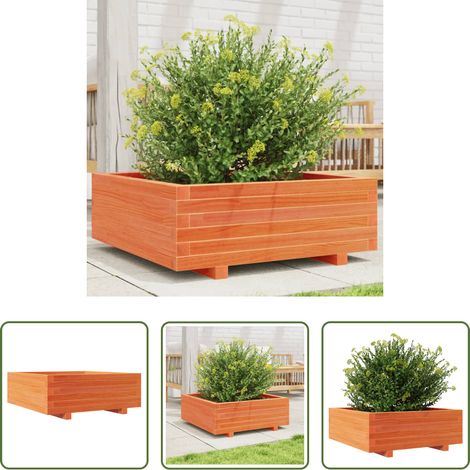 Jardinière bois pin -  Jardinière cire marron 70x70x26,5 cm bois de pin massif (1/5)