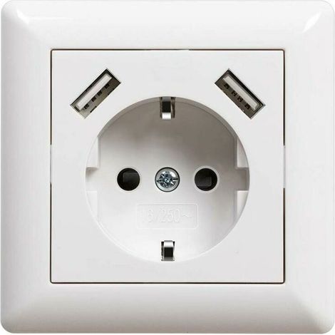 Prise de courant USB encastrable avec prise USB (max. System 55 Prise murale à contact de protection pour smartphone MP3 Blanc brillant 2,1 A (1/5)