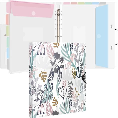 Classeur avec Pochettes Perforées pour Documents Format A4 - Pochette Plastique, Trieur Document Pochette Plastique A4 avec Rabat - Maison/Bureau (Motif Algues) (1/5)