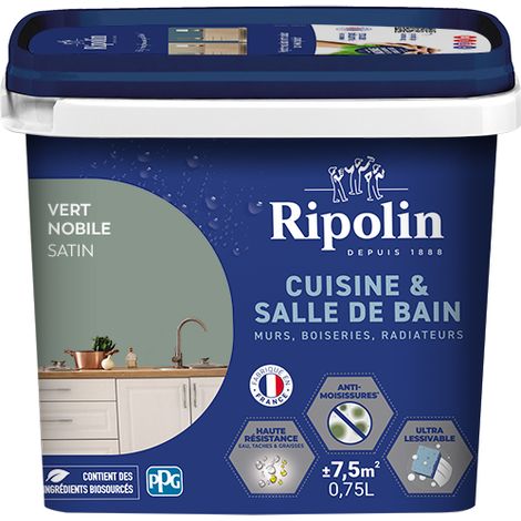 Peinture Murale spéciale Cuisine et Bain - Satin - 0,75L - Vert Nobile - Ripolin