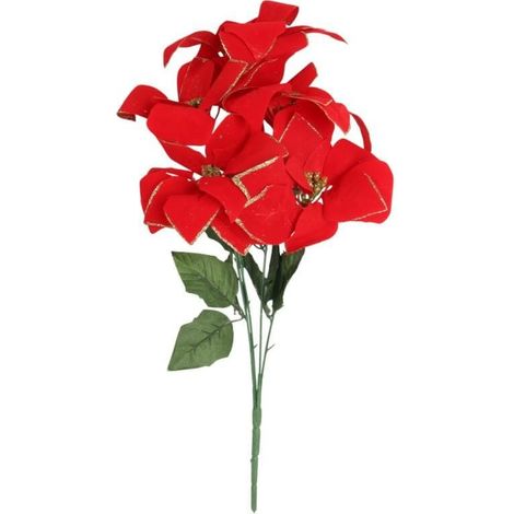 Bouquet di 5 stelle di Natale in velluto, 56 cm, rosse (1/3)