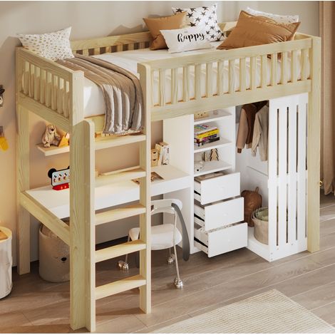 Letto a soppalco con scrivania e armadio 90x200 OKMYHOME (1/5)