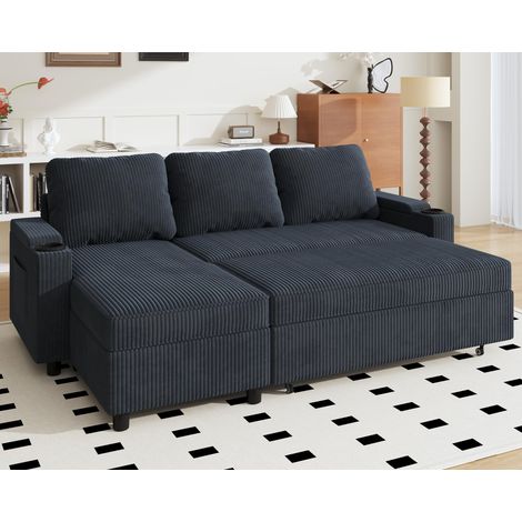 Canapé Convertible, Canapé d'angle Convertible avec Rangement, Canapé Lit avec Accoudoirs canapé 3 Places Multifonctionnel pour Salon, Bureau et Petit Appartement (Bleu Marine) (1/5)