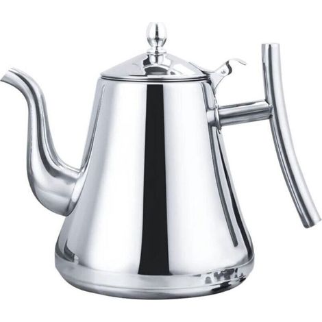 Vitdipy - Théière - 2 litres - Avec filtre - Théière à double paroi - Théière en acier inoxydable - Cafetière - Théière pour plaque de cuisson - Finition miroir - Argent (1/4)