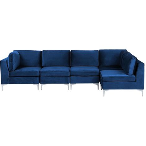 Modular Corner Sofa 5 Seater EVJA Velvet Navy Blue Left Hand (1/5)