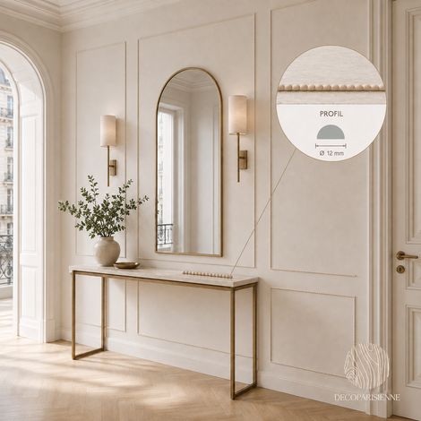 Moulure Murale Perle - Bois Brut - D.12 mm - 100 cm - Hêtre Naturel - a Peindre - Décoration murale (1/3)