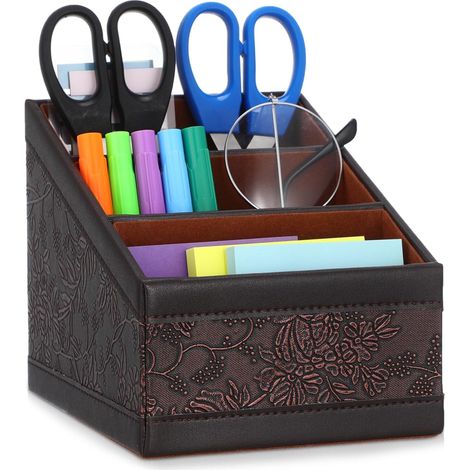 Boîte de rangement en cuir à motif rétro, organiseur à 3 compartiments pour la maison et l'hôtel, support multifonction pour articles divers, boîte de rangement de style vintage (1/5)